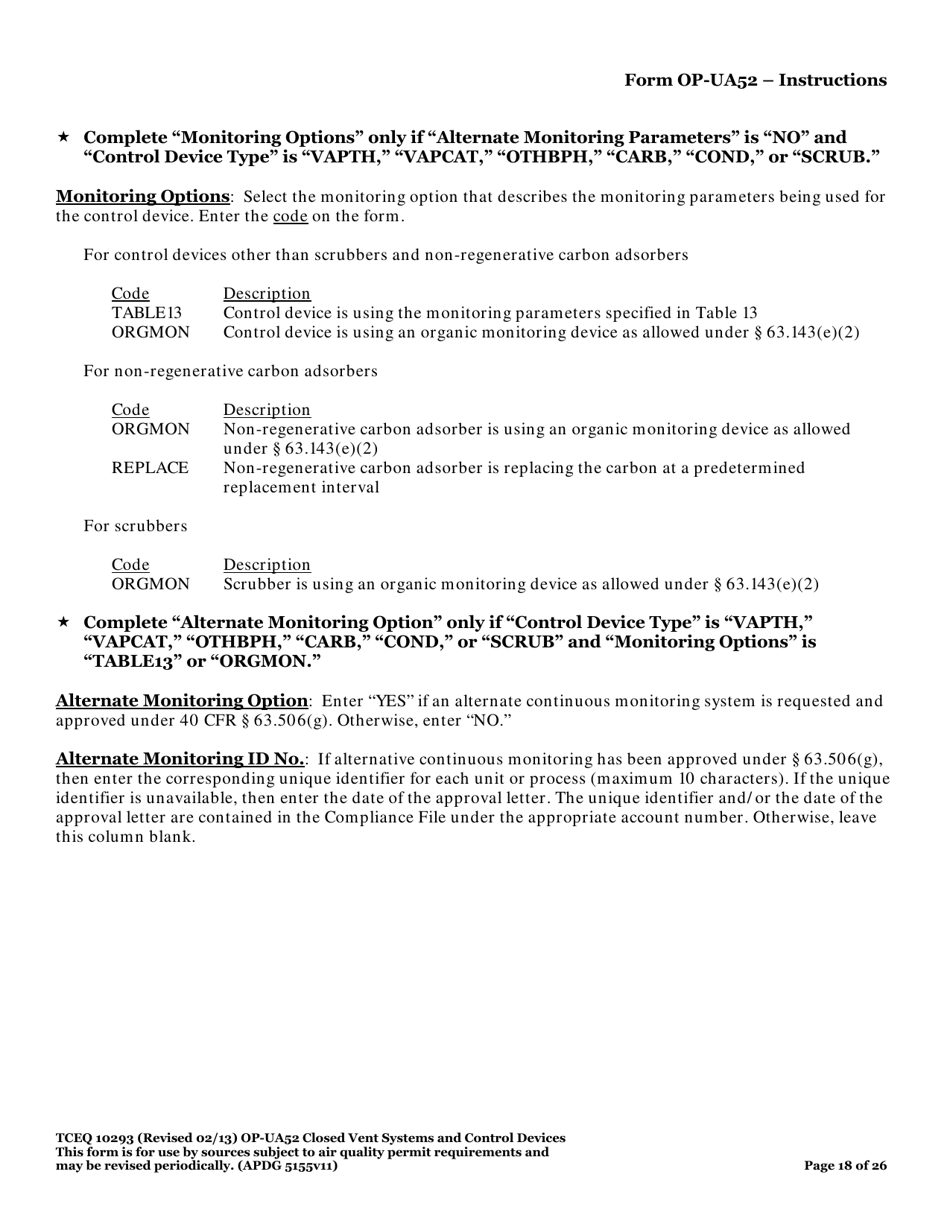 Form TCEQ-10293 (OP-UA52) Closed Vent Systems and Control Devices - Texas, Page 18