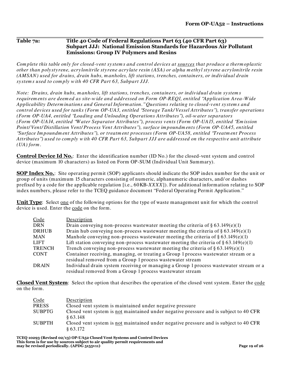 Form TCEQ-10293 (OP-UA52) Closed Vent Systems and Control Devices - Texas, Page 19
