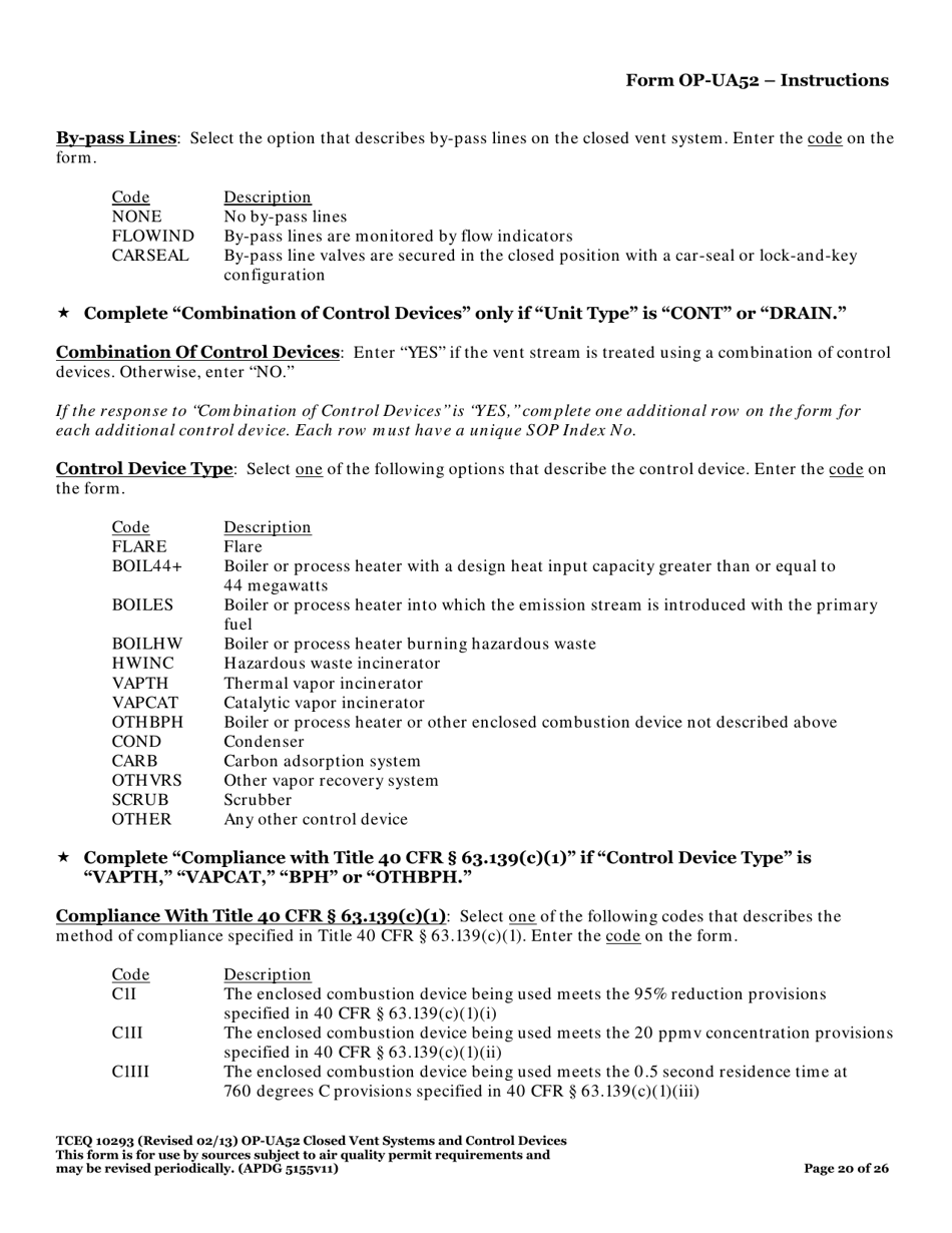 Form TCEQ-10293 (OP-UA52) Closed Vent Systems and Control Devices - Texas, Page 20