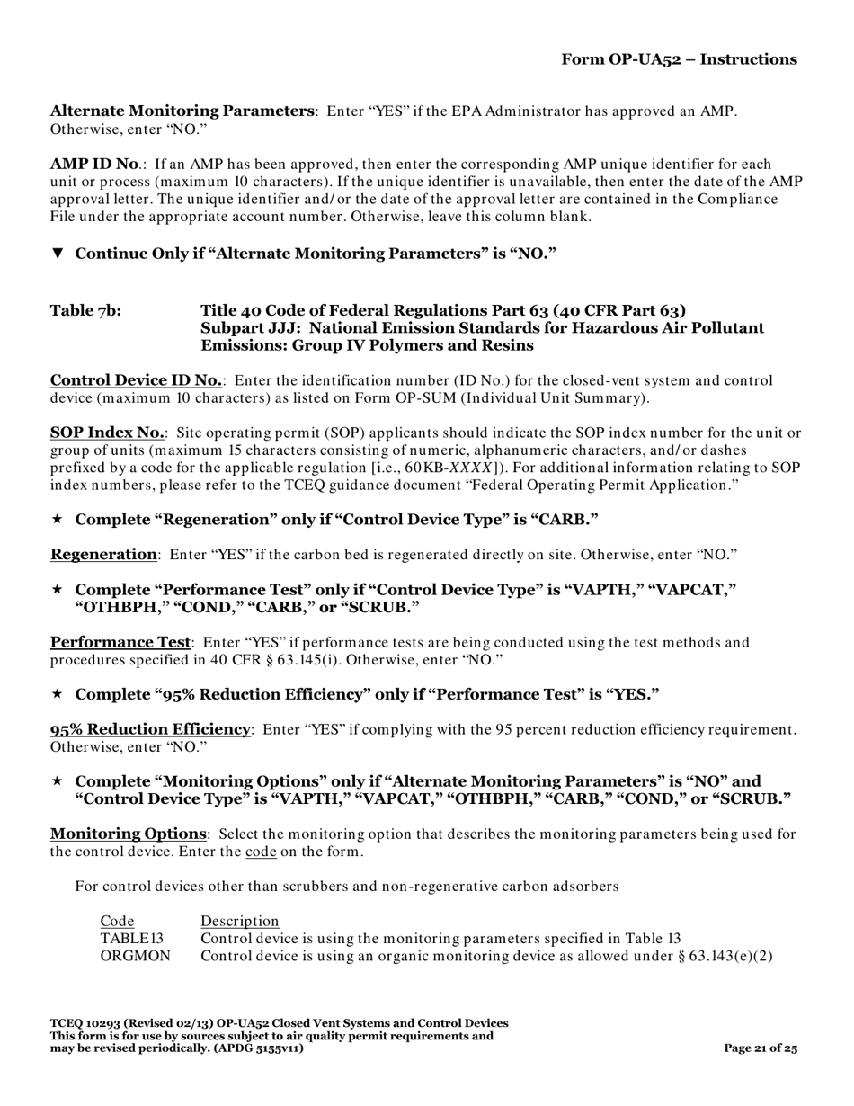 Form TCEQ-10293 (OP-UA52) Closed Vent Systems and Control Devices - Texas, Page 21