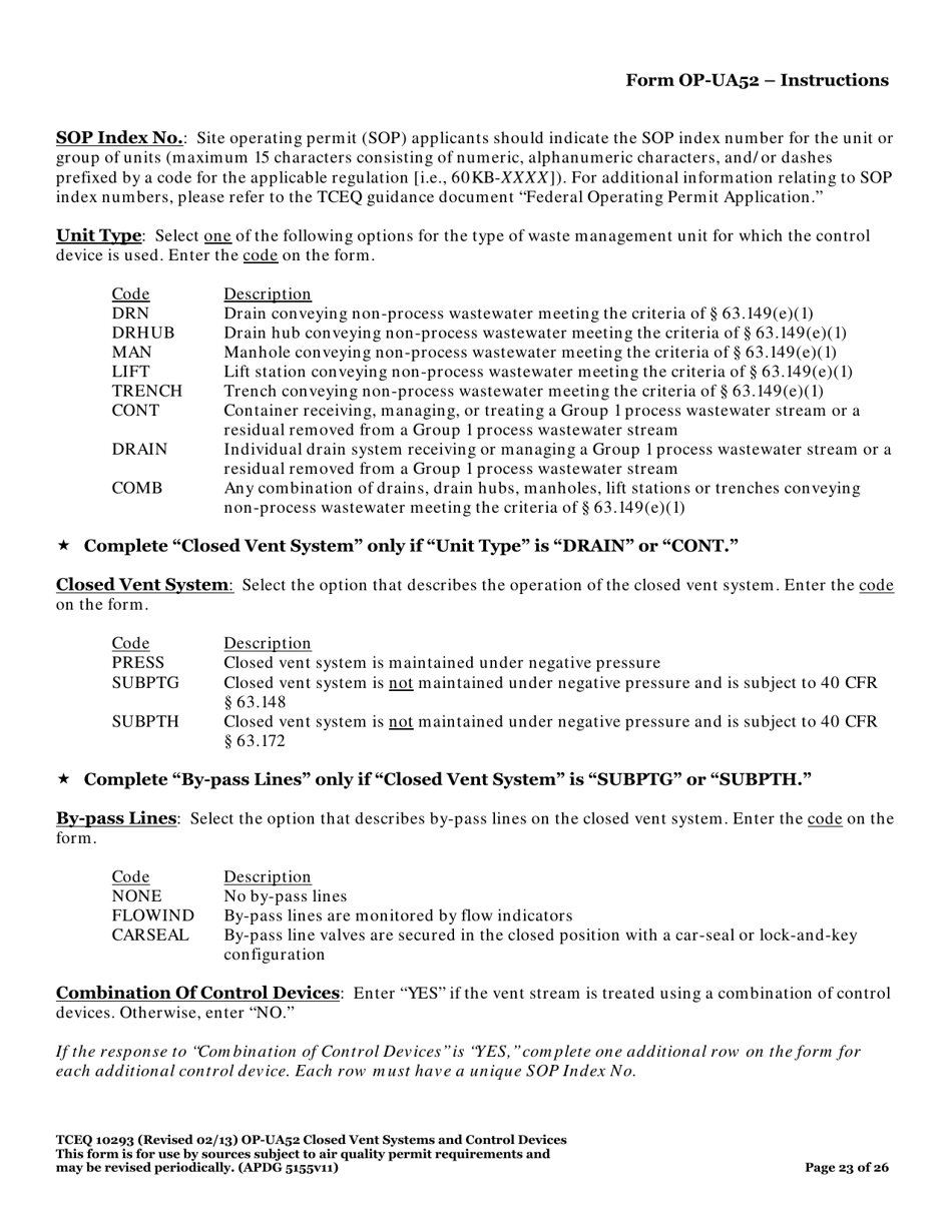 Form TCEQ-10293 (OP-UA52) Closed Vent Systems and Control Devices - Texas, Page 23