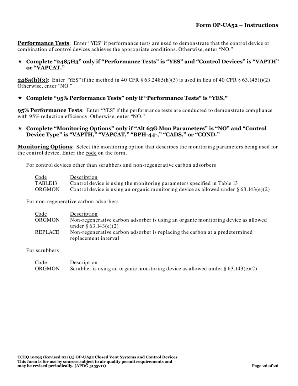Form TCEQ-10293 (OP-UA52) Closed Vent Systems and Control Devices - Texas, Page 26