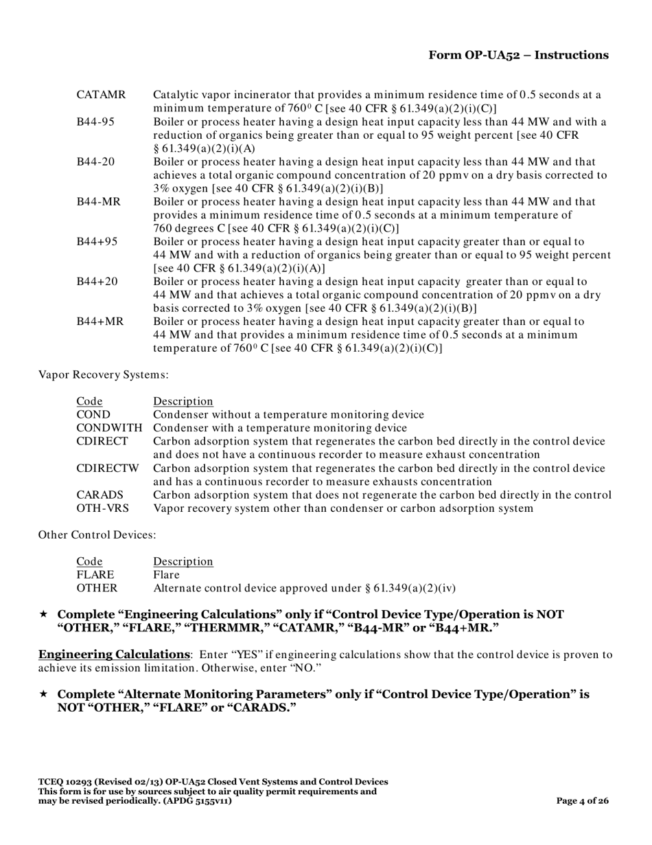 Form TCEQ-10293 (OP-UA52) Closed Vent Systems and Control Devices - Texas, Page 4