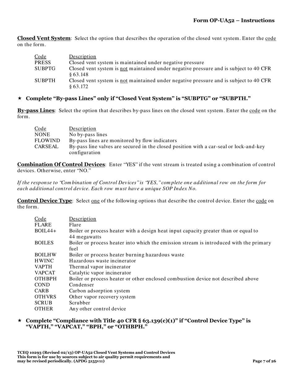 Form TCEQ-10293 (OP-UA52) Closed Vent Systems and Control Devices - Texas, Page 7
