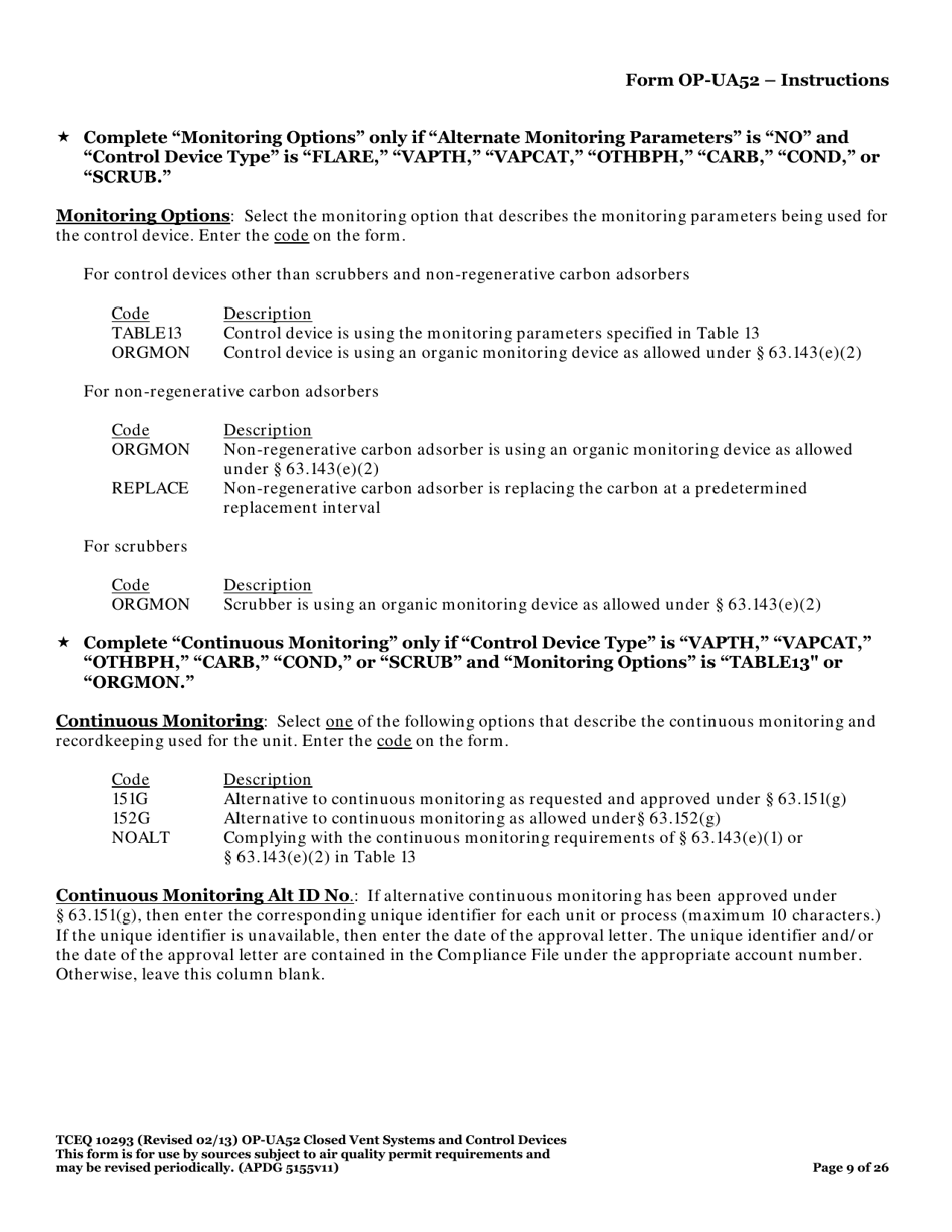 Form TCEQ-10293 (OP-UA52) Closed Vent Systems and Control Devices - Texas, Page 9