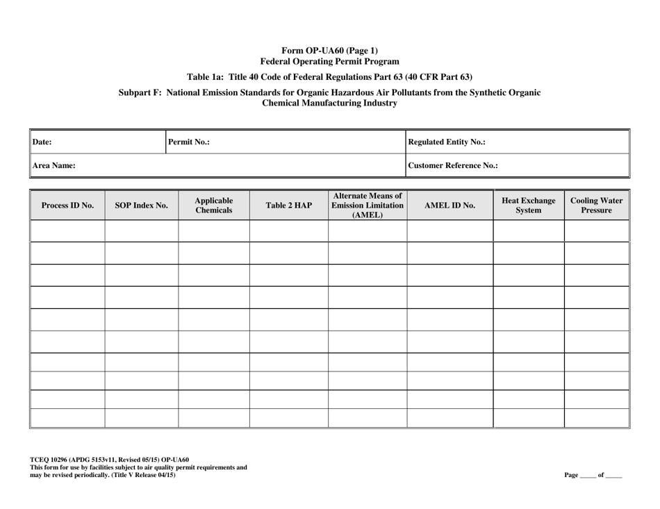 Form TCEQ-10296 (OP-UA60) Chemical Manufacturing Process Unit Attributes - Texas, Page 21