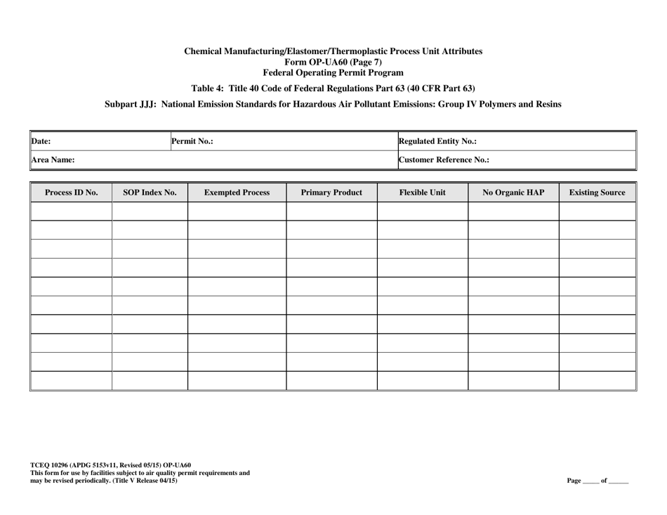 Form TCEQ-10296 (OP-UA60) Chemical Manufacturing Process Unit Attributes - Texas, Page 27