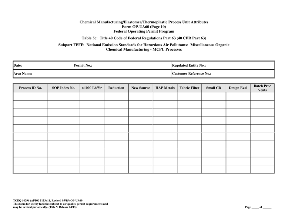 Form TCEQ-10296 (OP-UA60) Chemical Manufacturing Process Unit Attributes - Texas, Page 30