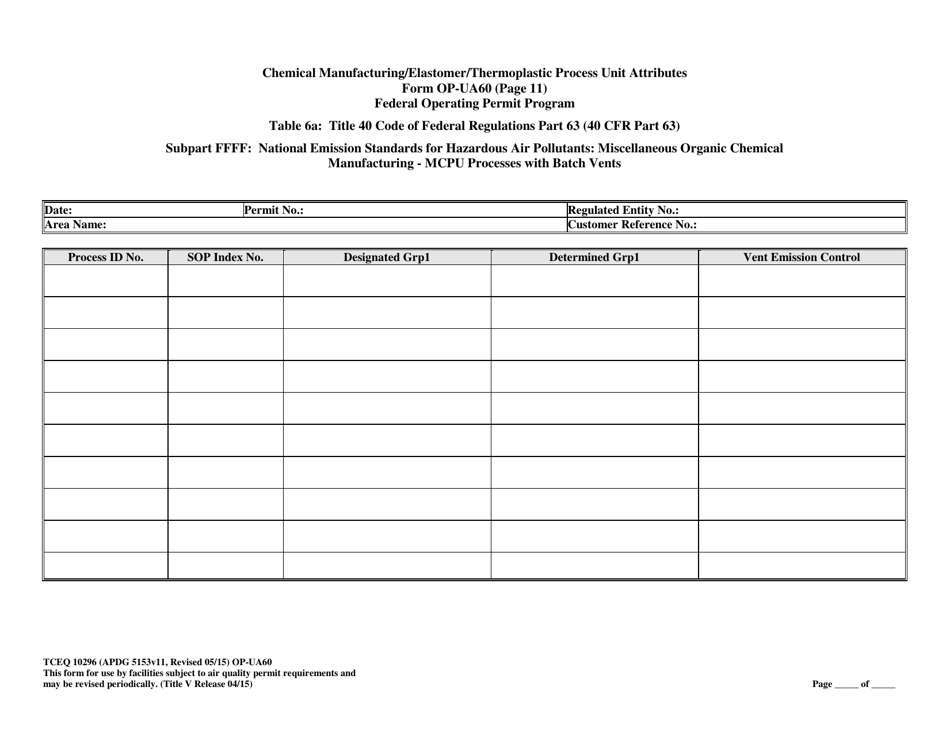 Form TCEQ-10296 (OP-UA60) Chemical Manufacturing Process Unit Attributes - Texas, Page 31