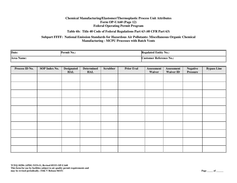 Form TCEQ-10296 (OP-UA60) Chemical Manufacturing Process Unit Attributes - Texas, Page 32