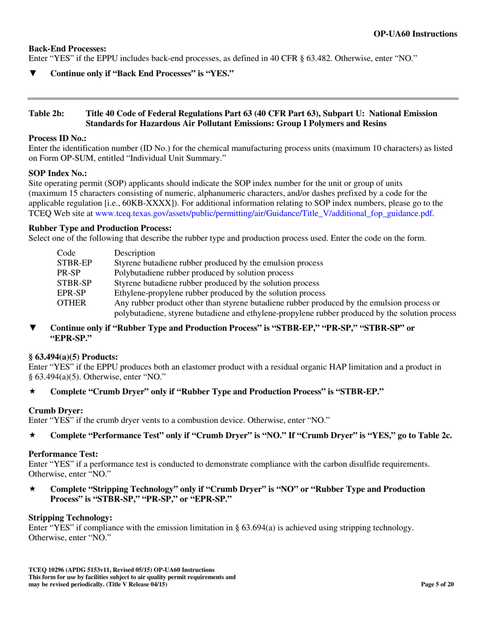 Form TCEQ-10296 (OP-UA60) Chemical Manufacturing Process Unit Attributes - Texas, Page 5