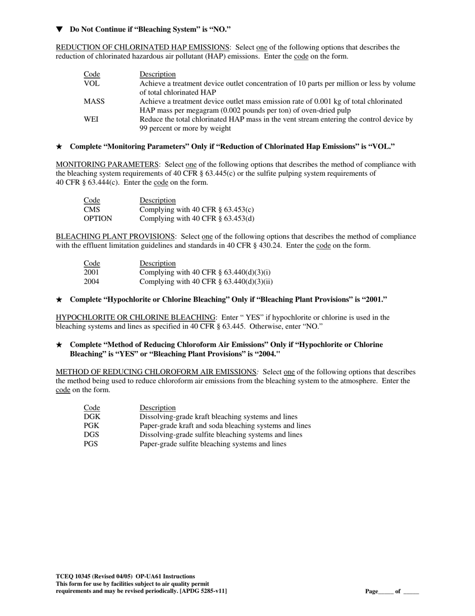 Form TCEQ-10345 (OP-UA61) Pulp, Paper, or Paperboard Producing Process Attributes - Texas, Page 6