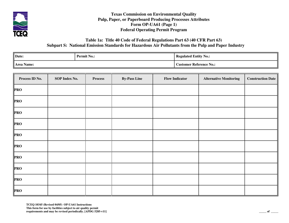 Form TCEQ-10345 (OP-UA61) Pulp, Paper, or Paperboard Producing Process Attributes - Texas, Page 7