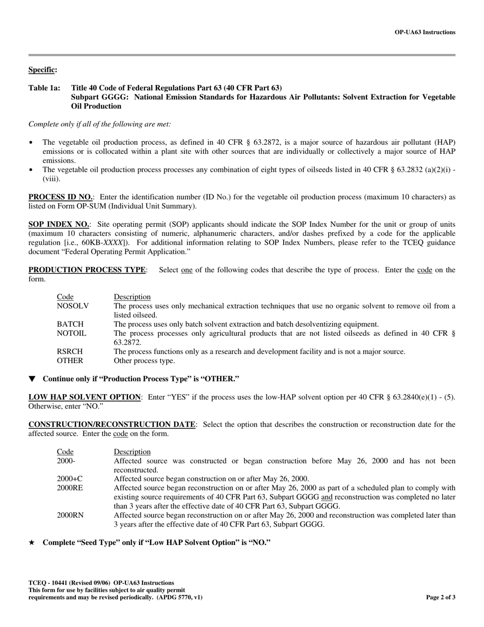 Form TCEQ-10441 (OP-UA63) Vegetable Oil Production Attributes - Texas, Page 2