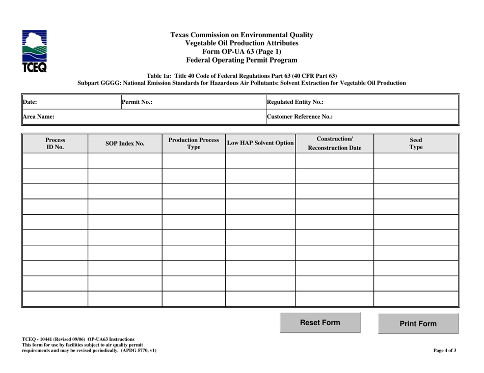 Form TCEQ-10441 (OP-UA63) Vegetable Oil Production Attributes - Texas, Page 4
