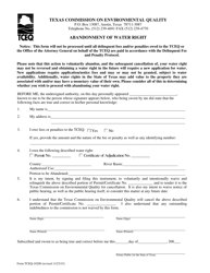 Document preview: Form TCEQ-10200 Abandonment of Water Right - Texas