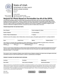 Form DLD-150 Photo Request Form for Private Investigators - Utah