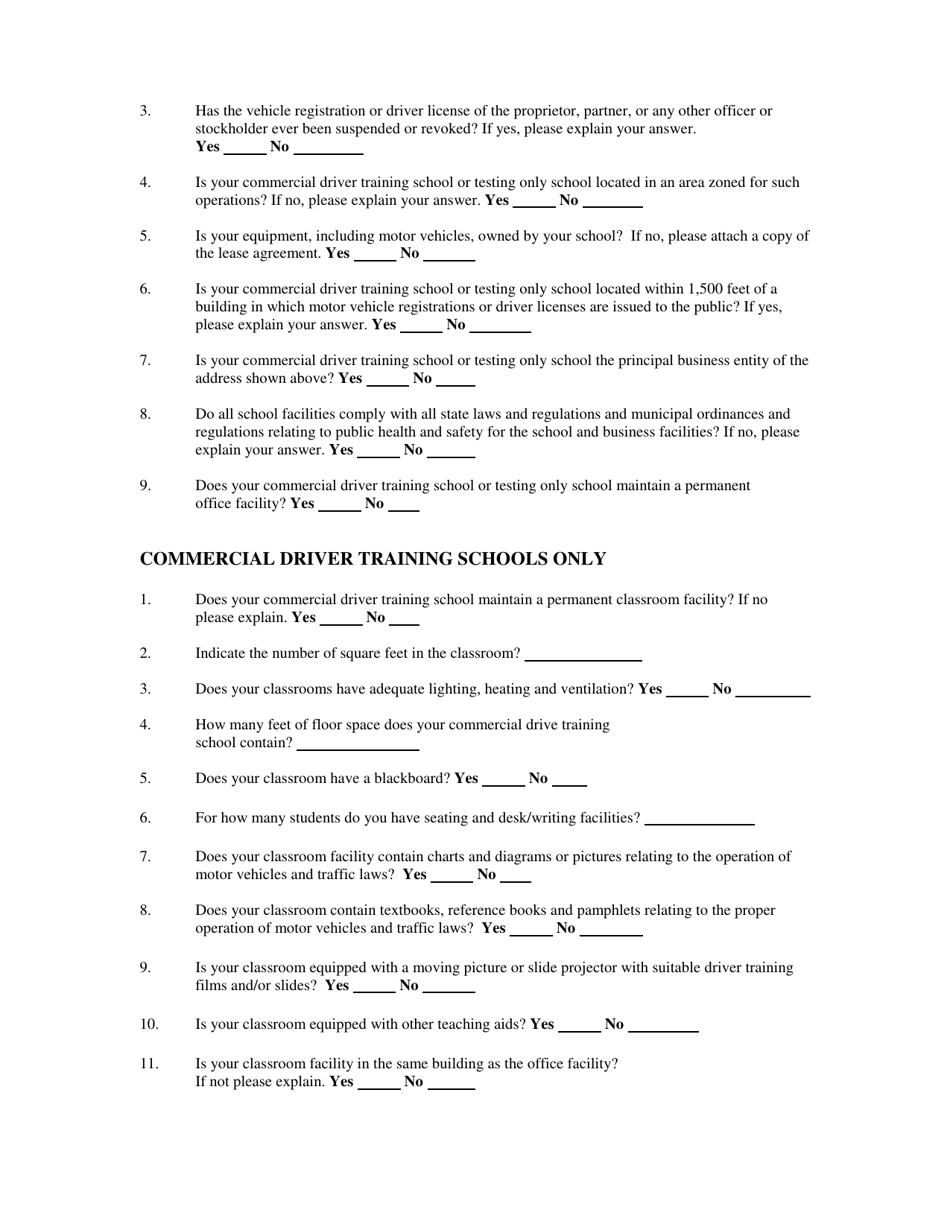 Commercial Driver Education School / Testing Only School Application Form - Utah, Page 4