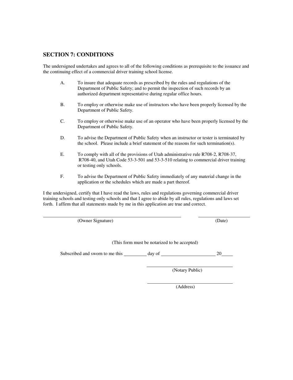 Commercial Driver Education School / Testing Only School Application Form - Utah, Page 6