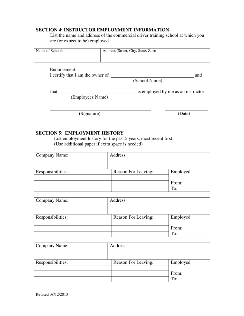 Commercial Driver Training Instructor / Operator Certification Application Form - Utah, Page 3