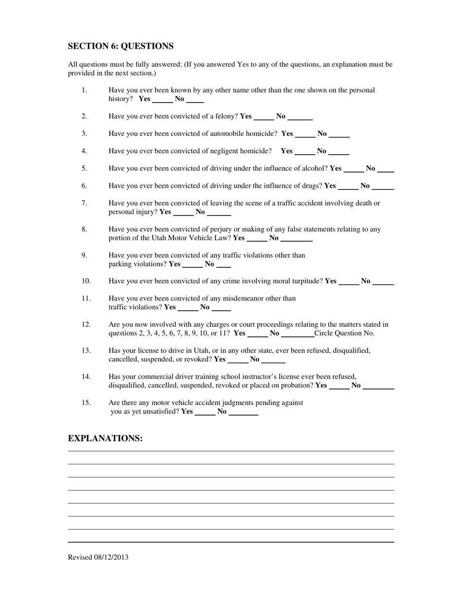 Commercial Driver Training Instructor / Operator Certification Application Form - Utah, Page 4