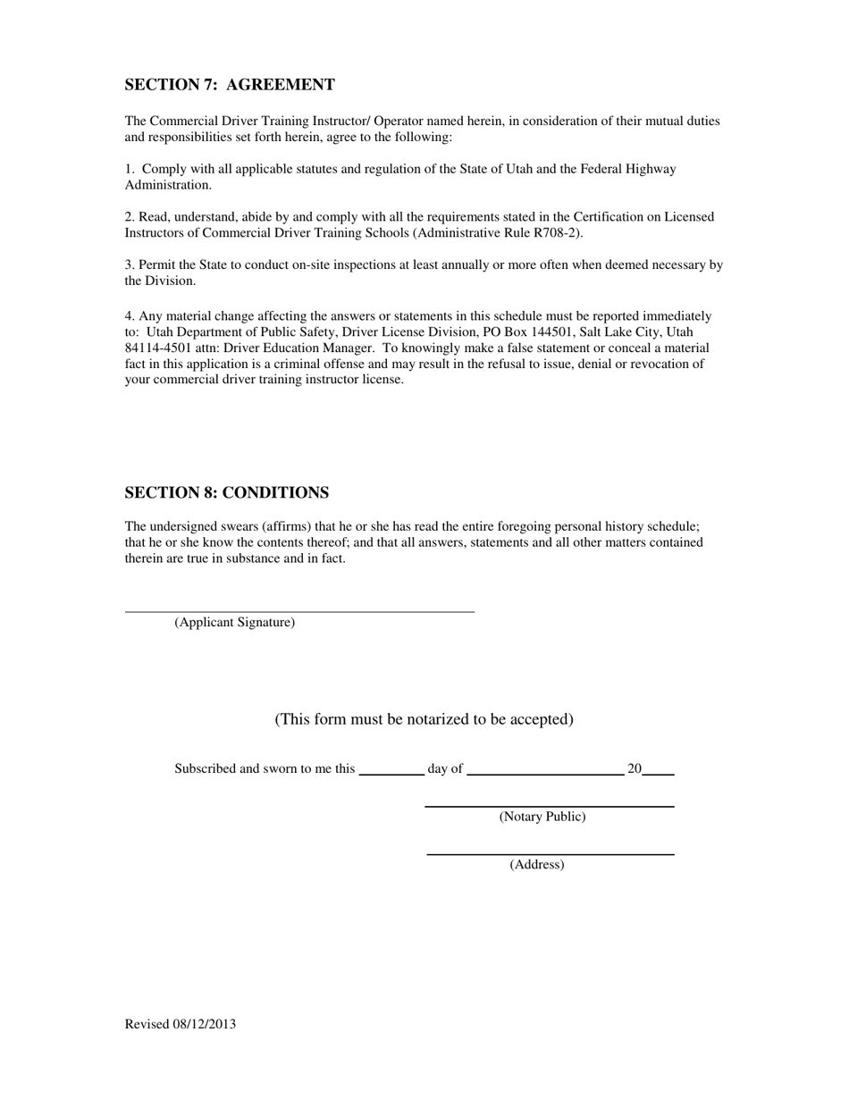 Commercial Driver Training Instructor / Operator Certification Application Form - Utah, Page 5