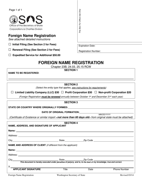 Foreign Name Registration - Washington Download Pdf