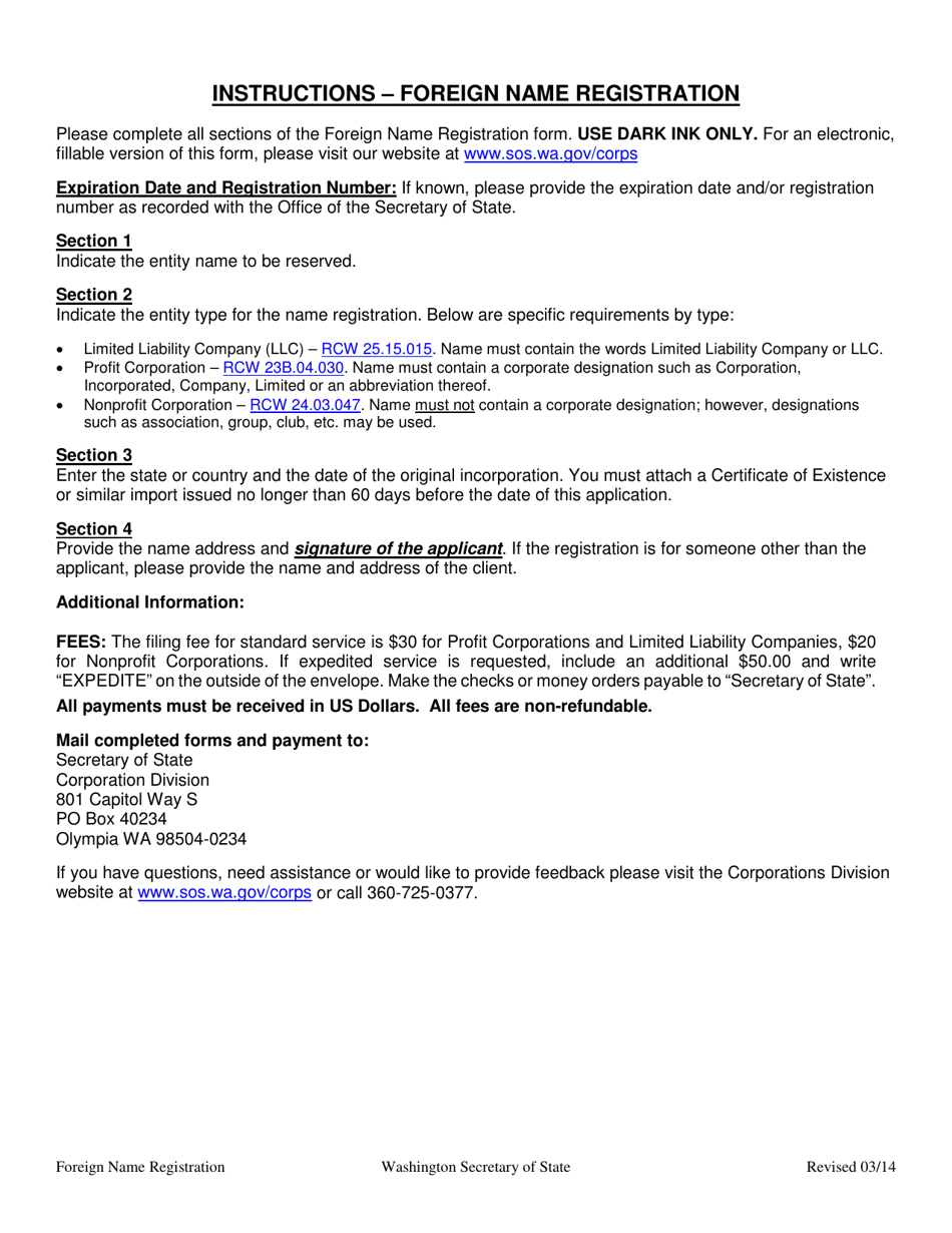 Foreign Name Registration - Washington, Page 2