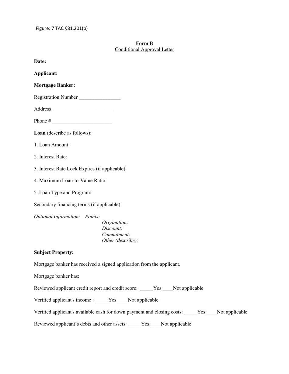 Form B Conditional Approval Letter - Texas, Page 1