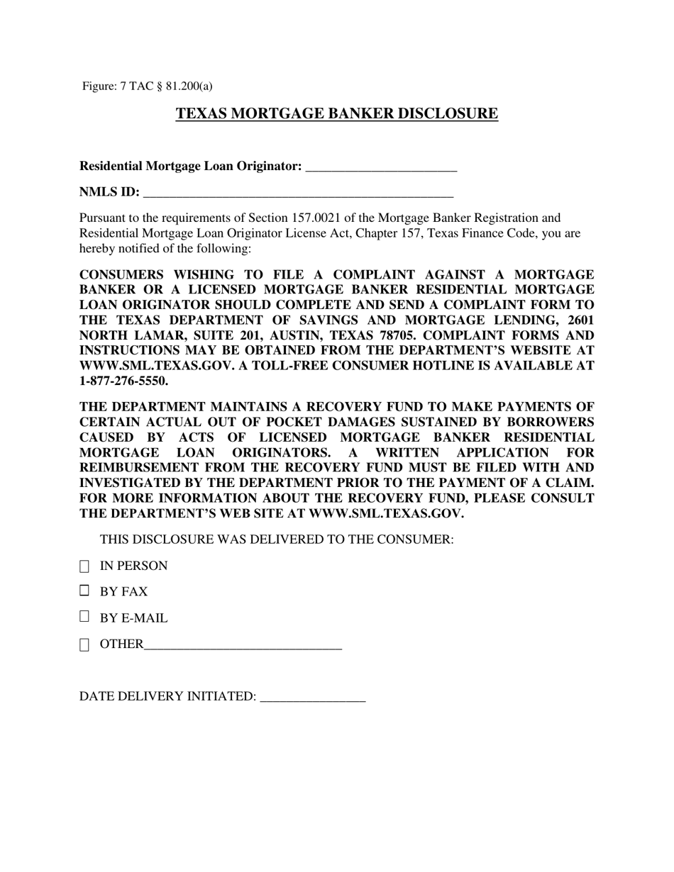 Texas Mortgage Banker Disclosure - Texas, Page 1