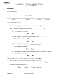 Document preview: Form CORP-B12 Worksheet to Determine Eligibility (Banks) - Texas