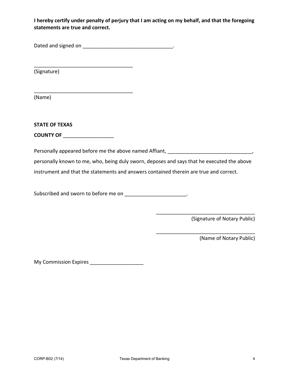 Form CORP-B02 Application for Acquisition of Control - Texas, Page 4