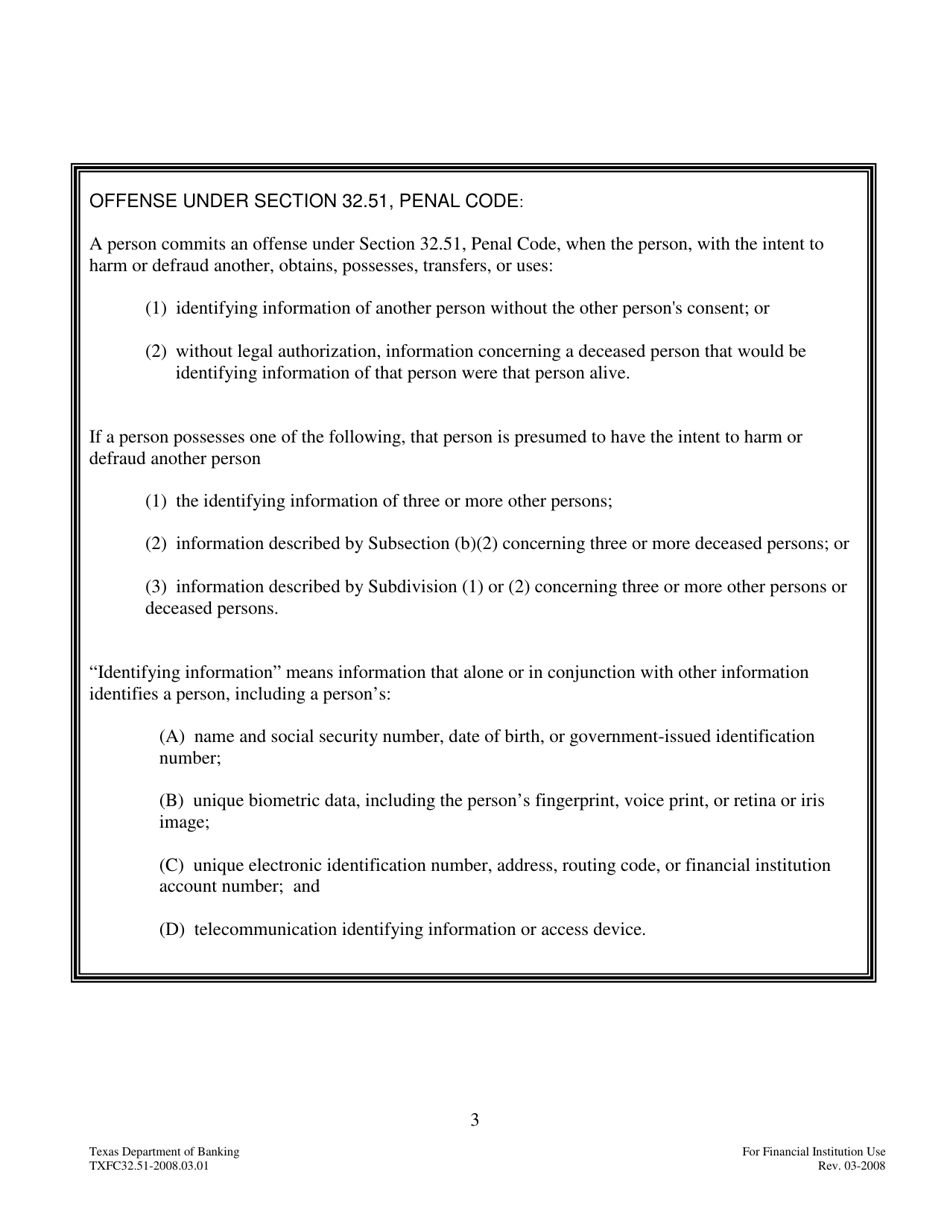 Form TXFC32-51 Sworn Statement of Identity Theft - Texas, Page 3