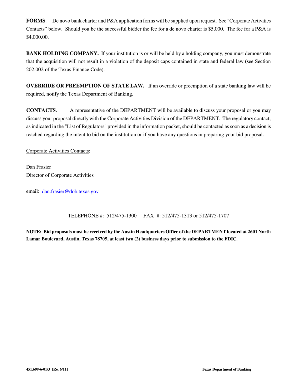 Form 451.699-6-01 Failed Trust Company Acquisitions - Texas, Page 3