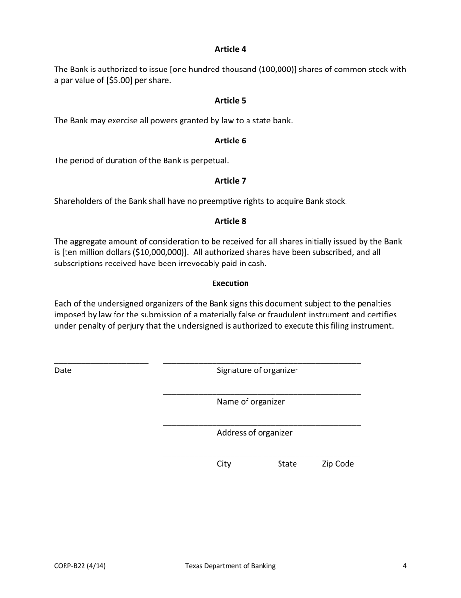 Form CORP-B22 - Fill Out, Sign Online and Download Printable PDF, Texas ...