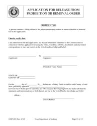 Form CORP-105 Application for Release From Prohibition or Removal Order - Texas, Page 13