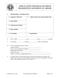 Form CORP-105 Application for Release From Prohibition or Removal Order - Texas, Page 6