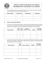 Form CORP-105 Application for Release From Prohibition or Removal Order - Texas, Page 9