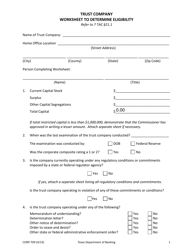 Document preview: Form CORP-T09 Trust Company Worksheet to Determine Eligibility - Texas