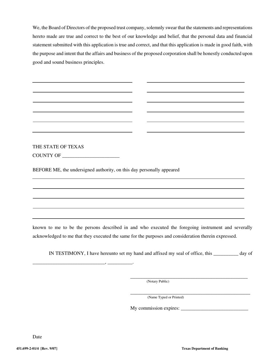 Form 451.699-2-01 Trust Company Conversion Application - Texas, Page 4