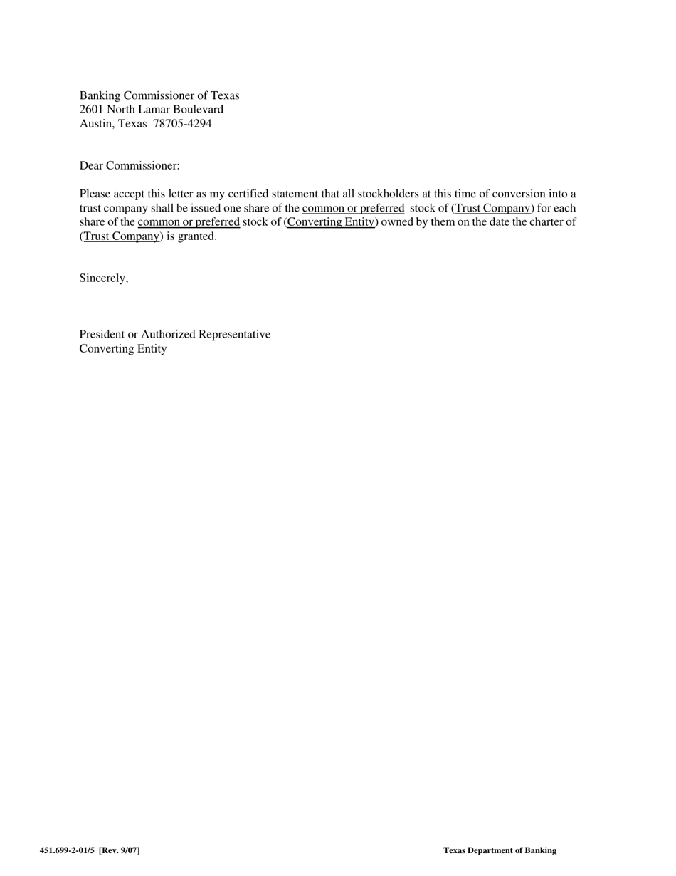 Form 451.699-2-01 Trust Company Conversion Application - Texas, Page 5