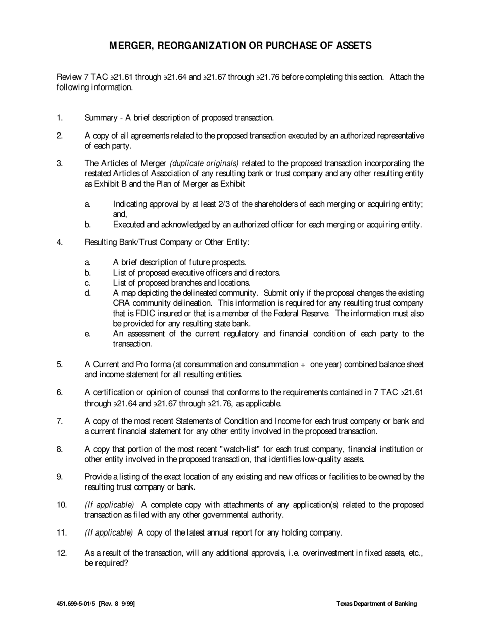 Form 451.699-5-01 Application to Merge, Reorganize, or Purchase Assets - Texas, Page 5