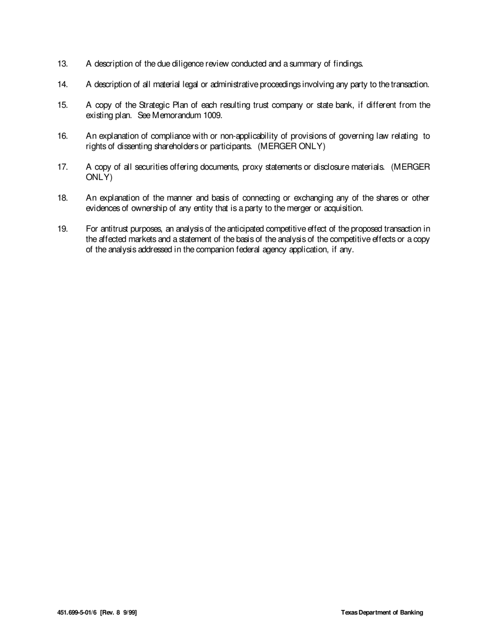 Form 451.699-5-01 Application to Merge, Reorganize, or Purchase Assets - Texas, Page 6