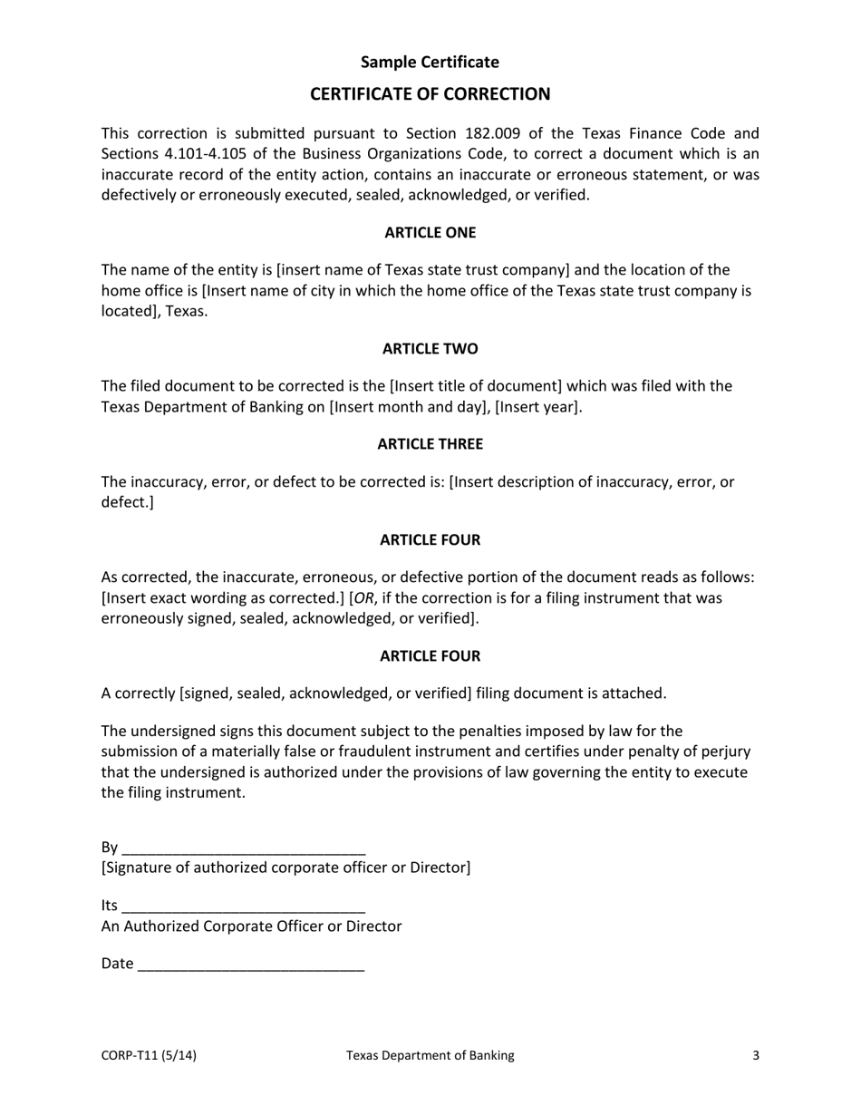Form CORP-T11 Certificate of Correction - Texas, Page 3