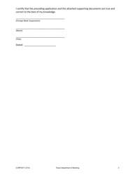 Form CORP-B17 Application of Foreign Bank Corporation to Convert an Existing Office to a Lower Level Office in the State of Texas - Texas, Page 3