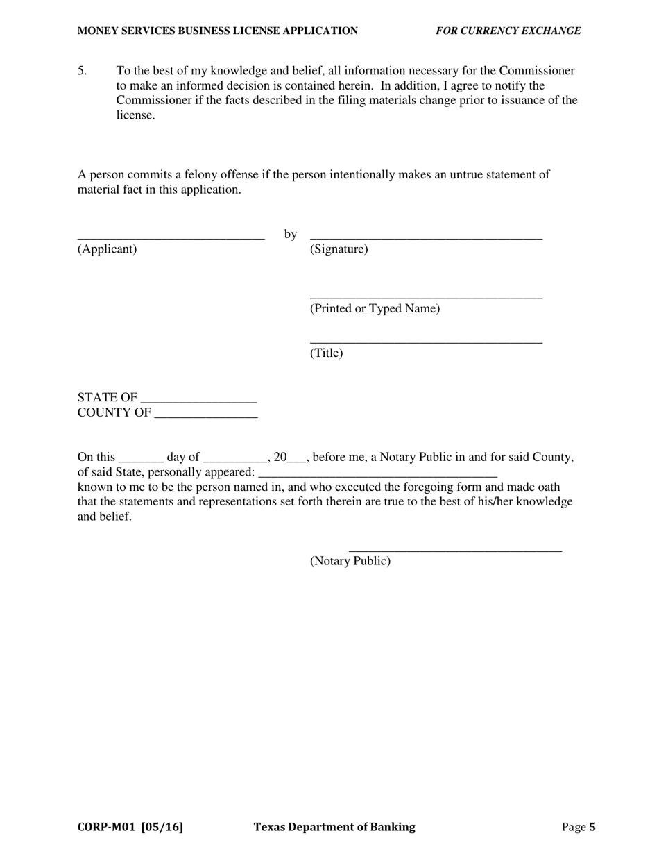 Form CORP-M01 Money Service Business Application for Currency Exchange - Texas, Page 10