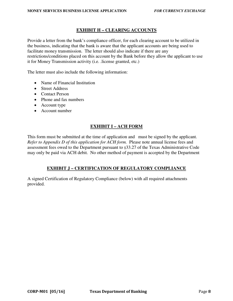 Form CORP-M01 Money Service Business Application for Currency Exchange - Texas, Page 13
