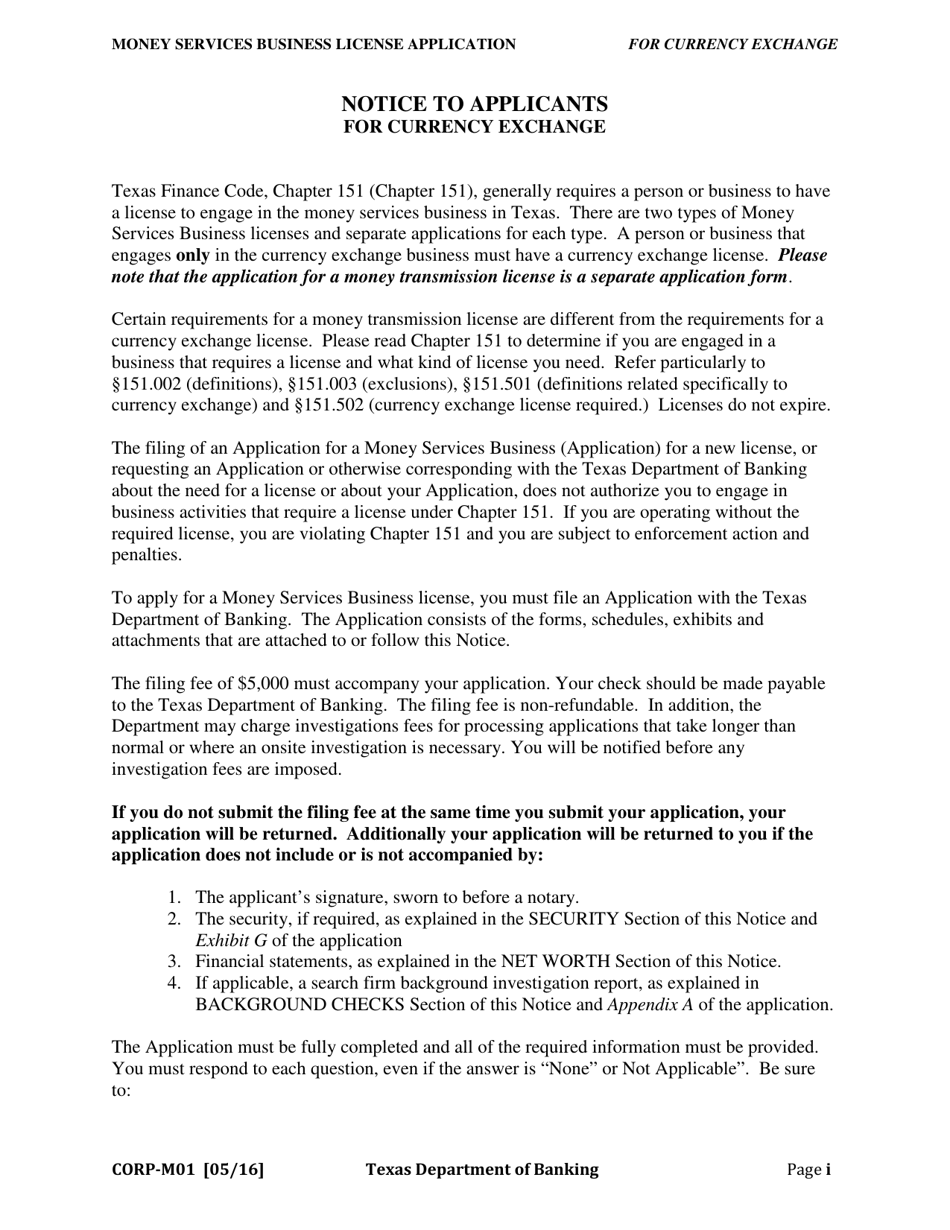 Form CORP-M01 Money Service Business Application for Currency Exchange - Texas, Page 3