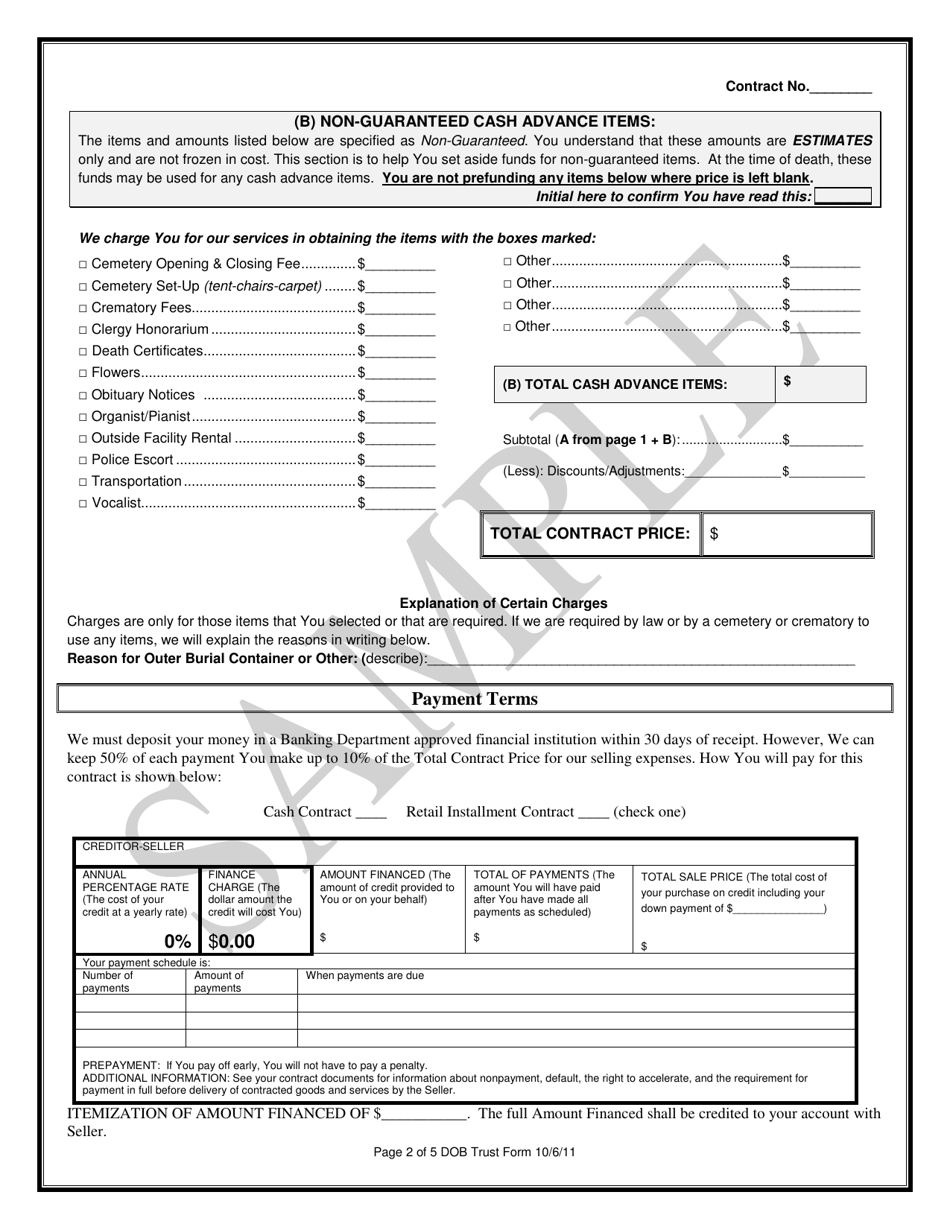 Trust Funded Prepaid Funeral Benefits Contract - Texas, Page 2