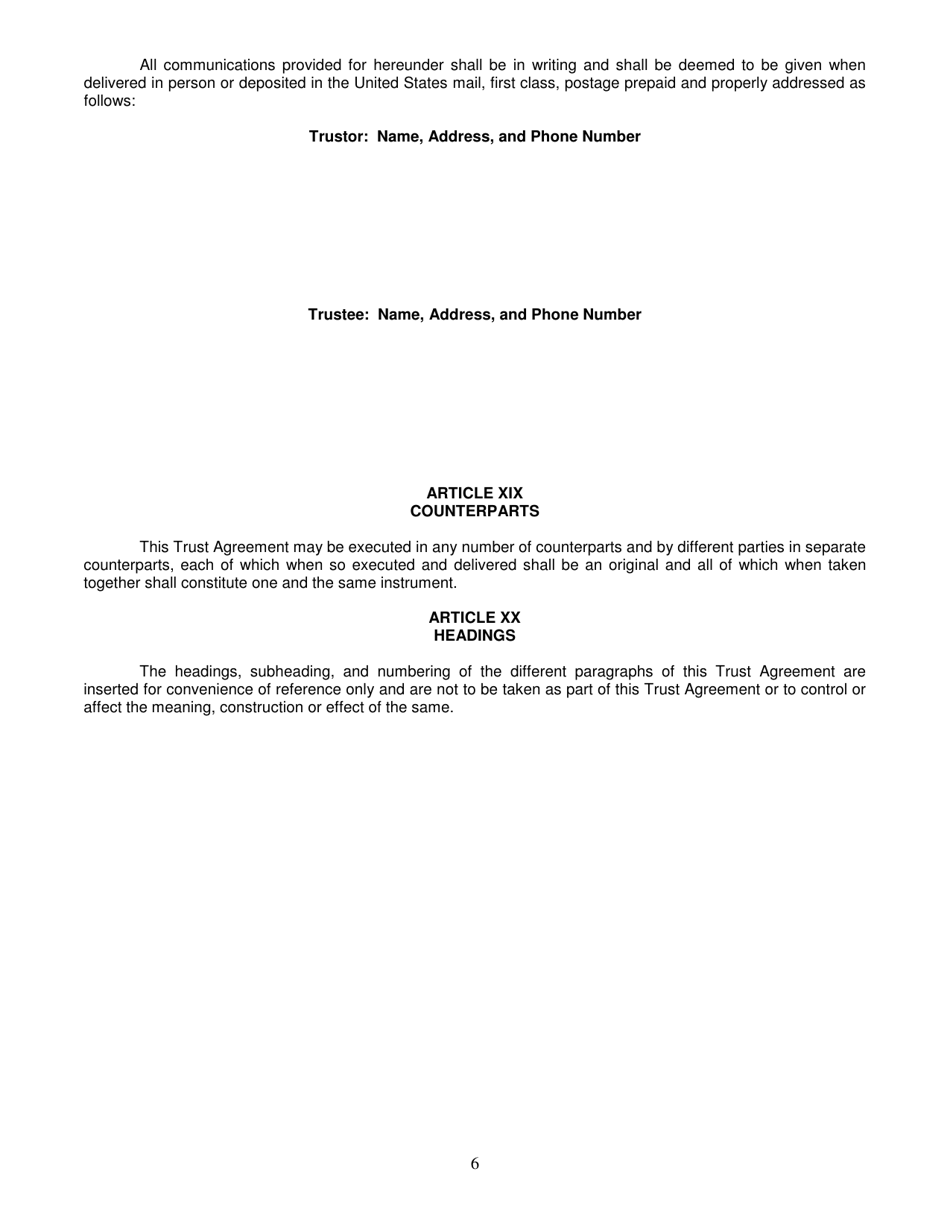 Prepaid Funeral Benefits Trust Agreement - Texas, Page 6